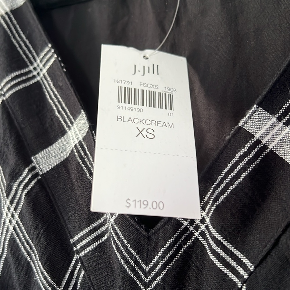 NWT J. Jill Black White Mixed Print Plaid Print Midi Dress - Picture 7 of 10